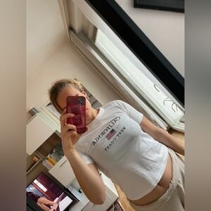 Stradivarius White Graphic Tee, Size M